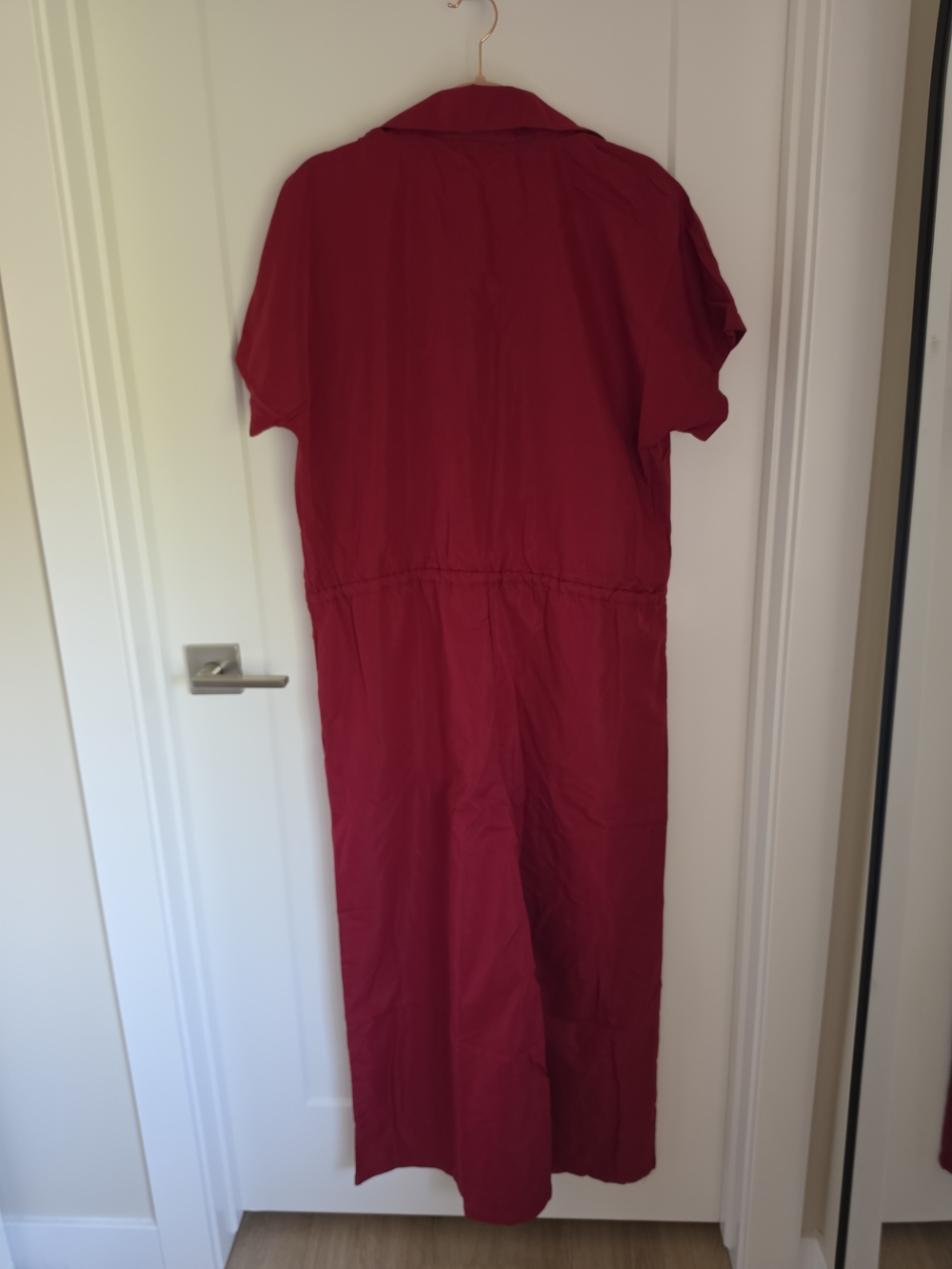 Ankle-Length Red Button-Front Jumpsuit - Picture 3 of 8